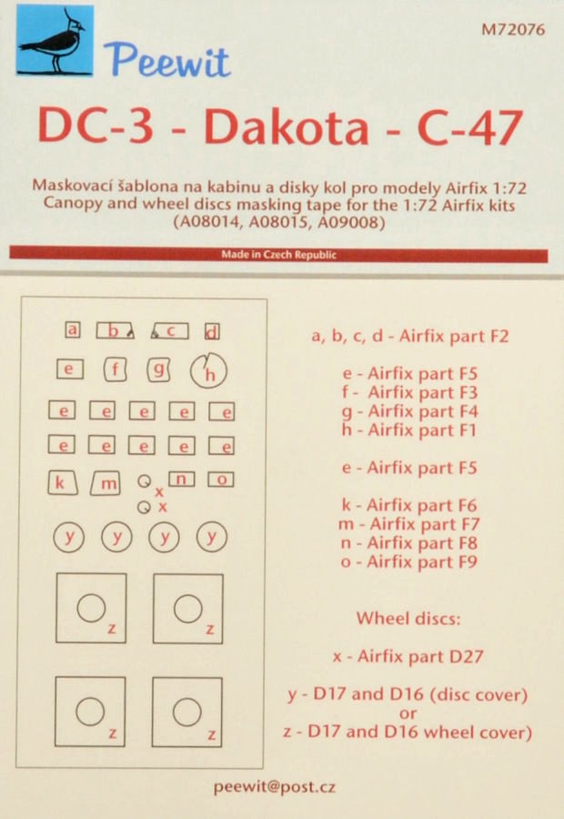 1/72 Canopy mask DC-3 Dakota - C-47 (AIRFIX)