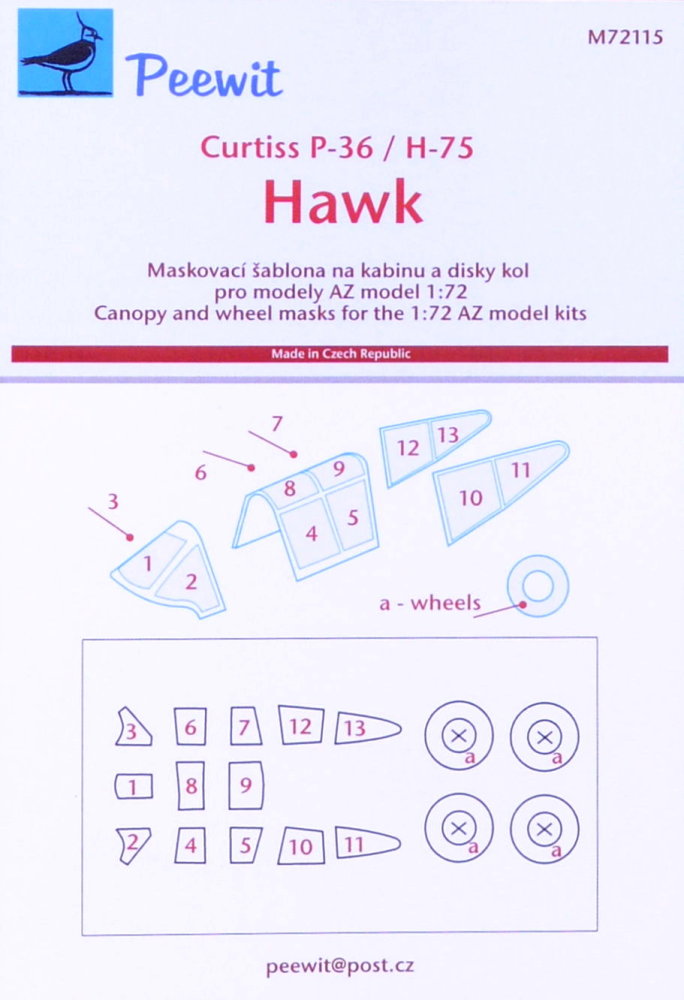 1/72 Canopy mask Curtiss P-36/H-75 Hawk (AZ MODEL)