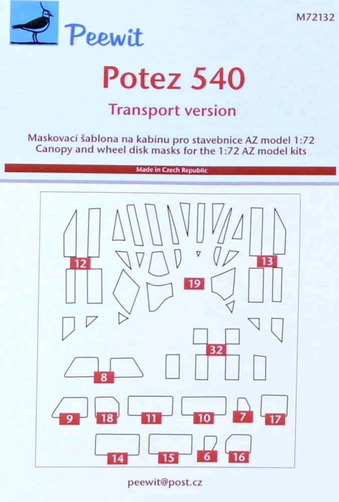1/72 Canopy mask Potez 540 Transport vers. (AZMO)