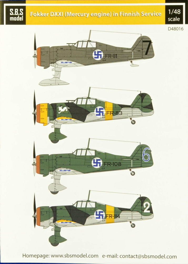 1/48 Decal Fokker DXXI Mercury in Finnish service