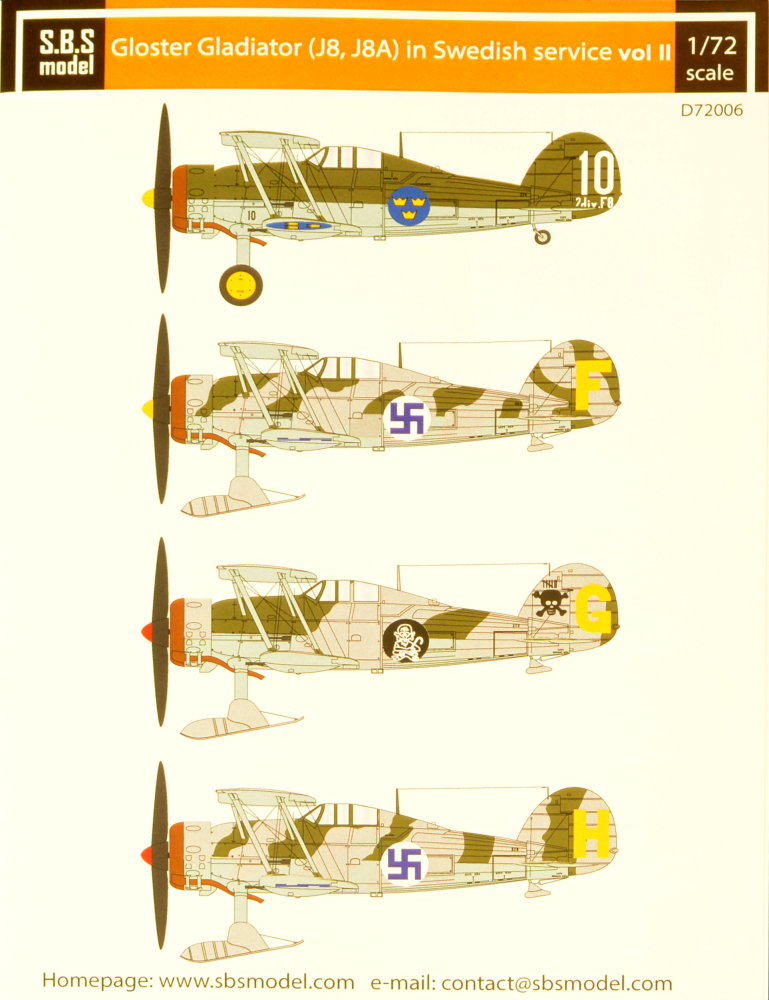 1/72 Decal Gl.Gladiator (J8,J8A) Swedish AF Vol.II