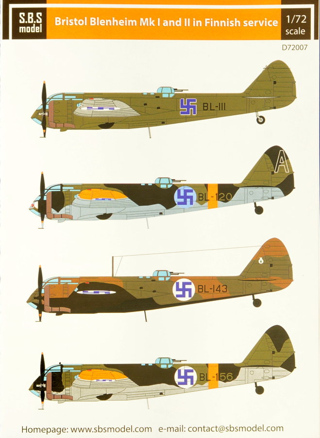 1/72 Decal Br.Blenheim Mk.I/II in Finnish service