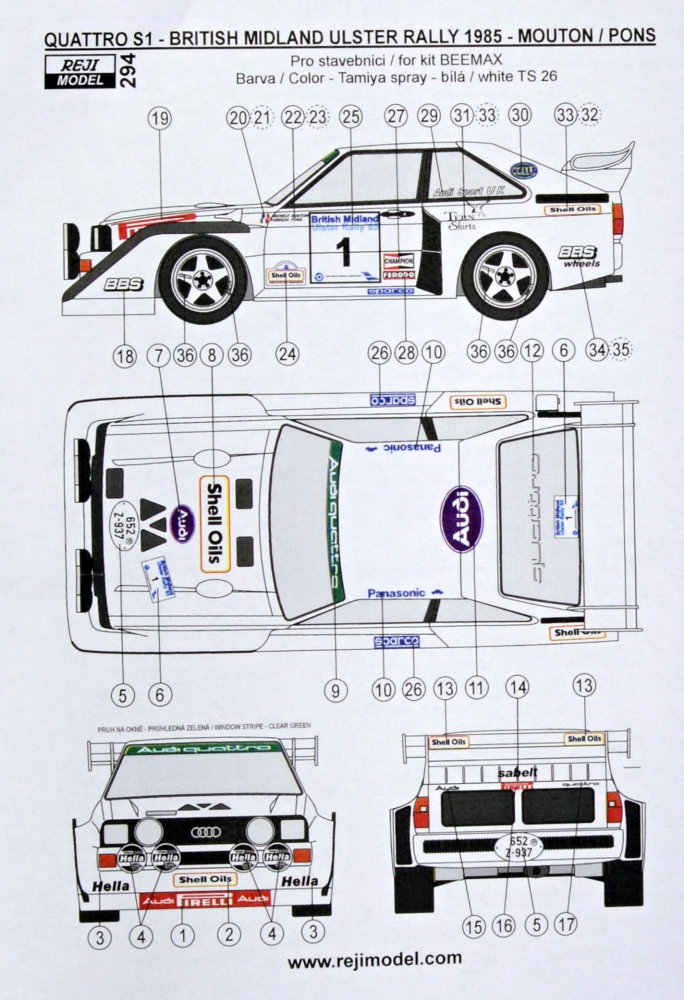 1/24 Quattro Sport S1 - Ulster Rally 1985 (decals)