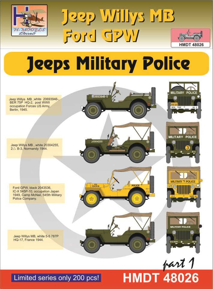 1/48 Decals J.Willys MB/Ford GPW Military Police 1