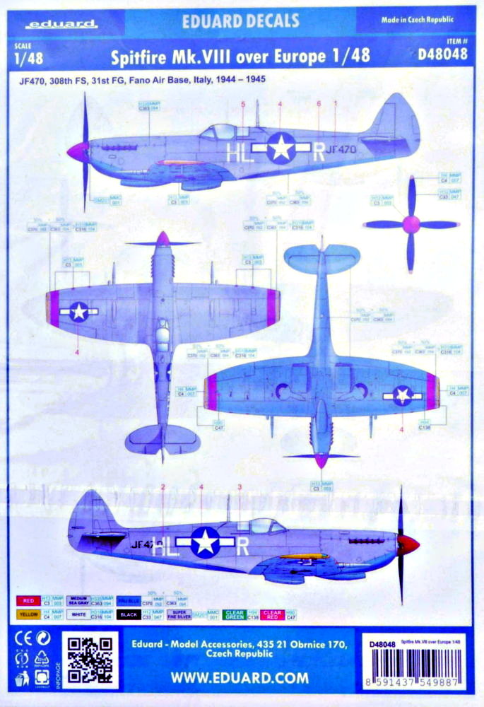 Decals 1/48 Spitfire Mk.VIII over Europe (EDU)