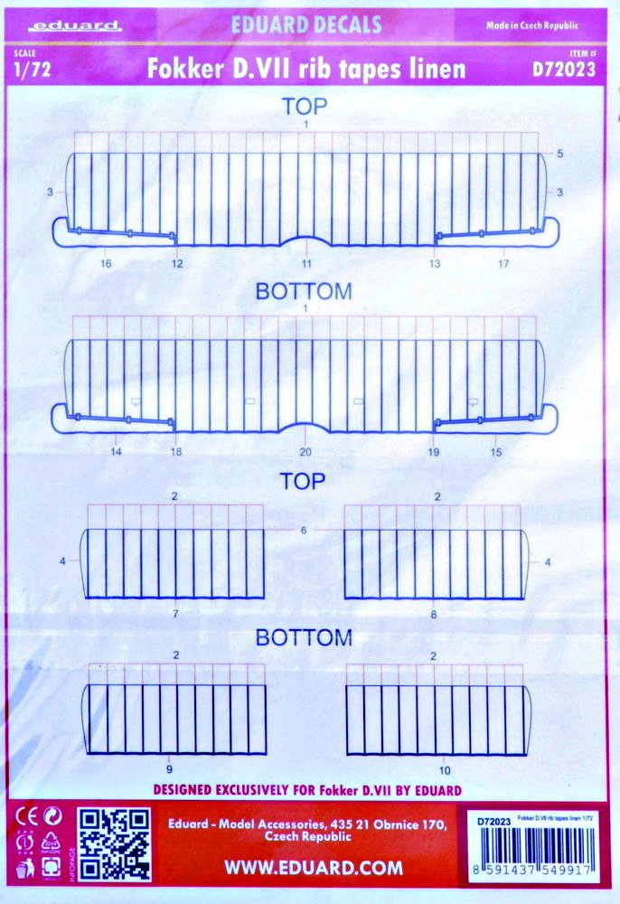 Decals 1/72 Fokker D.VII rib tapes linen (EDU)