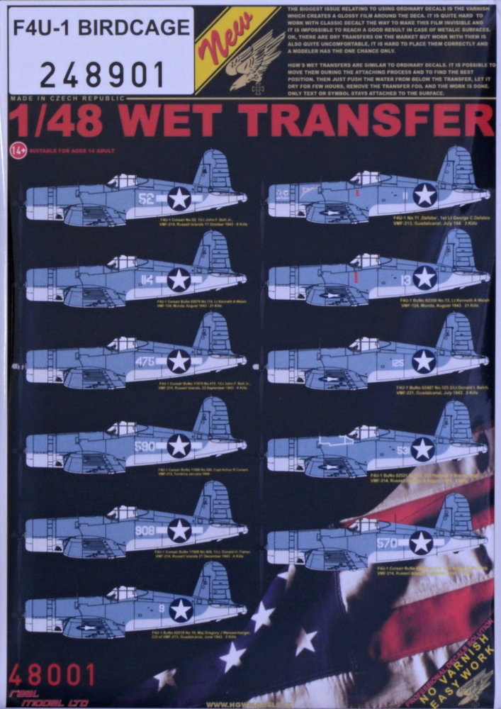 1/48 Decals F4U-1 Corsair Birdcage