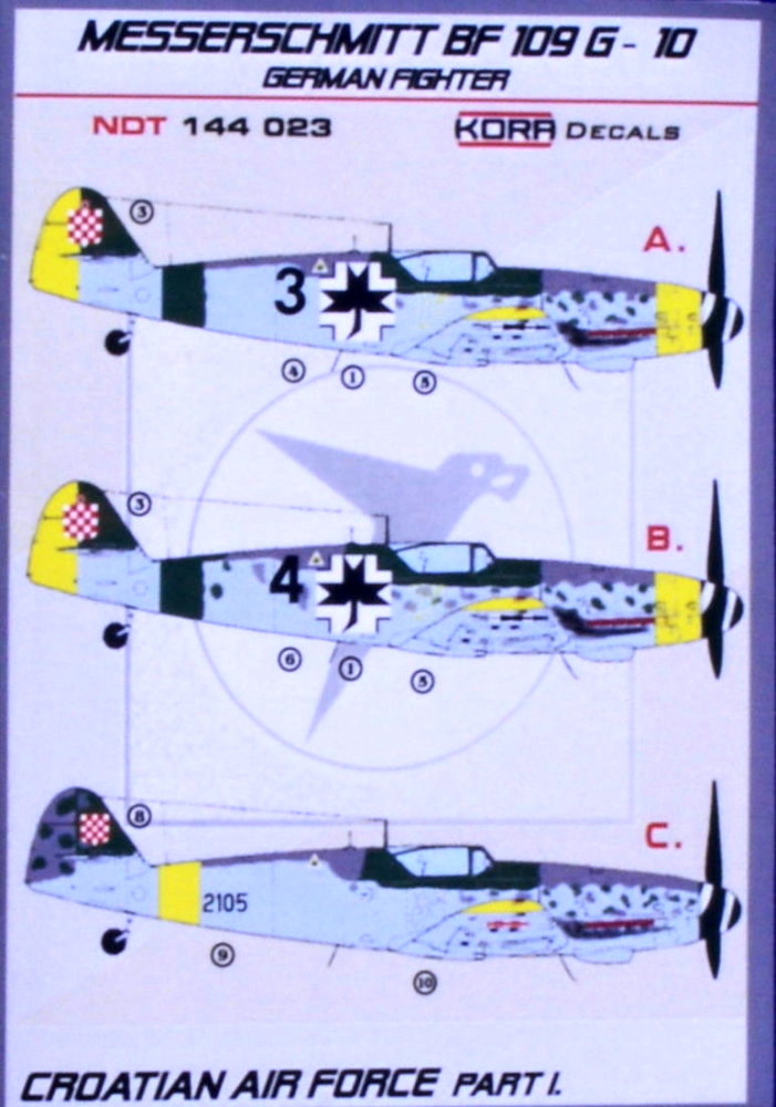 1/144 Decals Bf 109G-10 Croatian AF Part 1