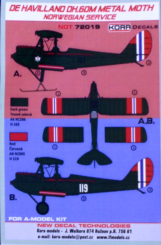 1/72 Decals DH.60M Metal Moth Norwegian Service