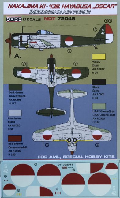 1/72 Decals Nakajima Ki-43-III Oscar Indonesian AF