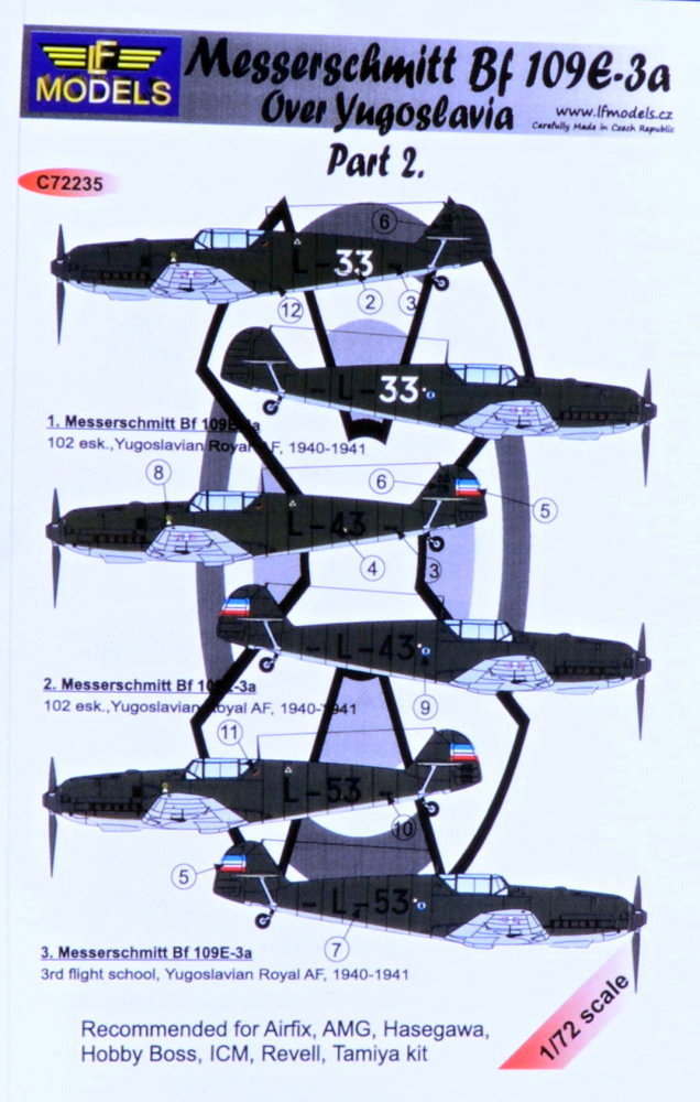 1/72 Decals Bf 109E3a Yugoslavia (ICM,REV,TAM) II.