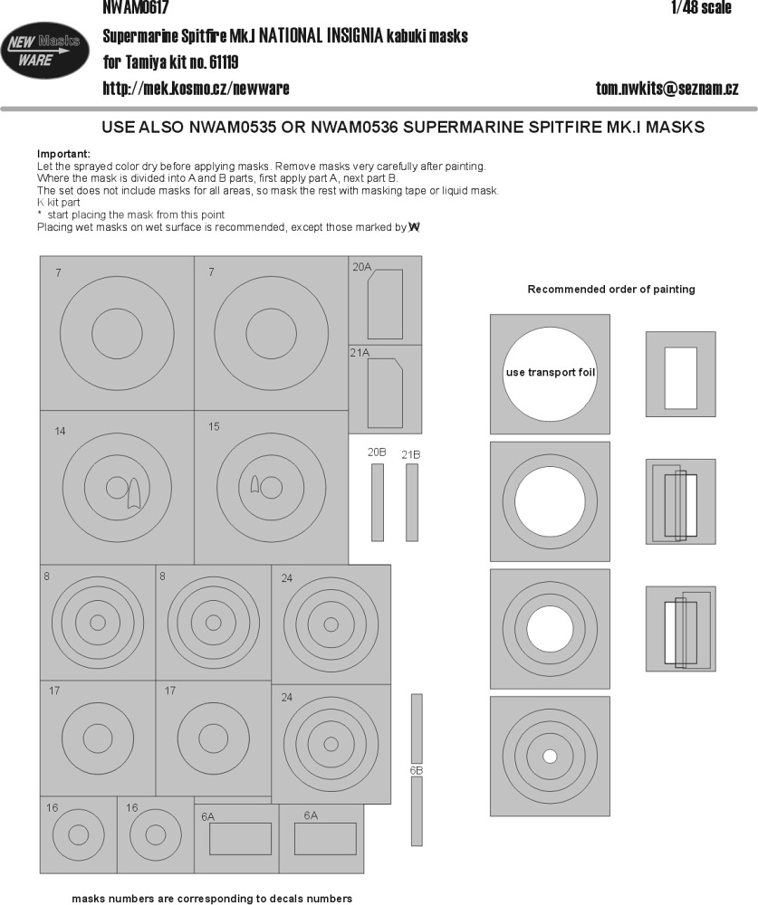 1/48 Mask S.Spitfire Mk.I NAT.INSIGNIA (TAM 61119)