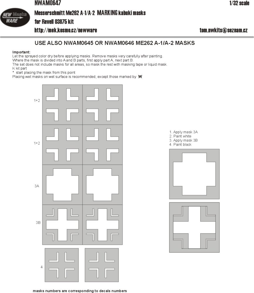 1/32 Mask Me262 A-1/A-2 MARKING (REV 03875)