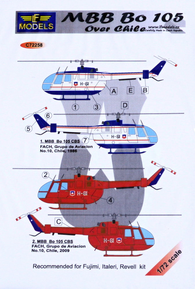 1/72 Decals MBB Bo 105 over Chile (FUJI,ITA,REV)