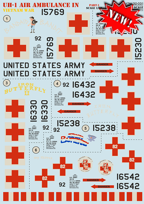 1/32 UH-1 Air Ambulance in Vietnam War & stencils