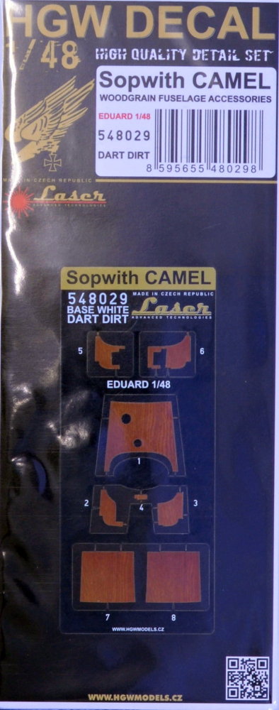 1/48 Decal Sopwith Camel  Dark Wood (white base)