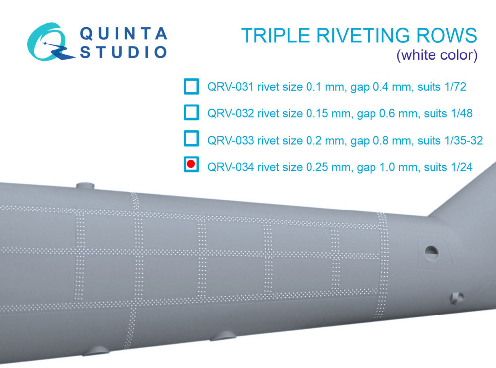 1/24 Triple rivet.rows (0.25 mm, gap 1.0 mm) WHITE