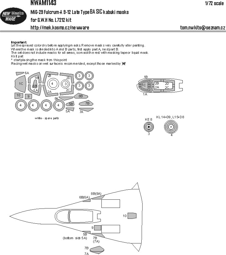 1/72 Mask MiG-29 Fulcrum-A 9-12 late BASIC (GWH)