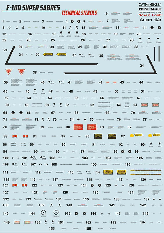 1/48 F-100 Super Sabre technical stencils (decal)