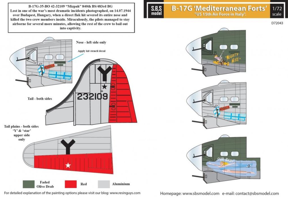 1/72 Decal B-17G 'US 15th Air Force in Italy'