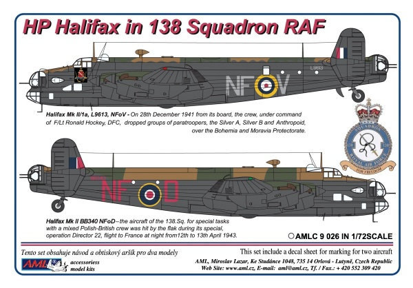 1/72 Decals HP Halifax in 138 Squadron RAF