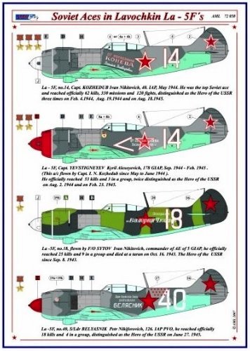 1/72 Decals Soviet Aces in La-5F's