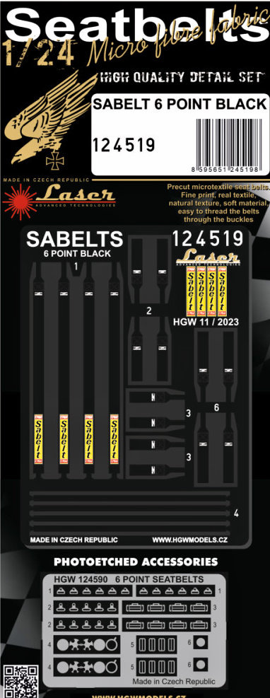 1/24 Seatbelts Sabelts 6 point Black (laser)