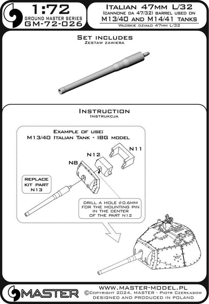 1/72 Italian 47mm L/32 gun barrel (Cannone 47/32)