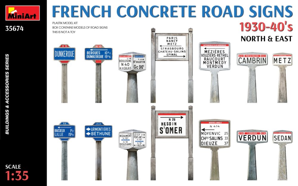 1/35 French Concrete Road Signs 1930-40's (N & E)