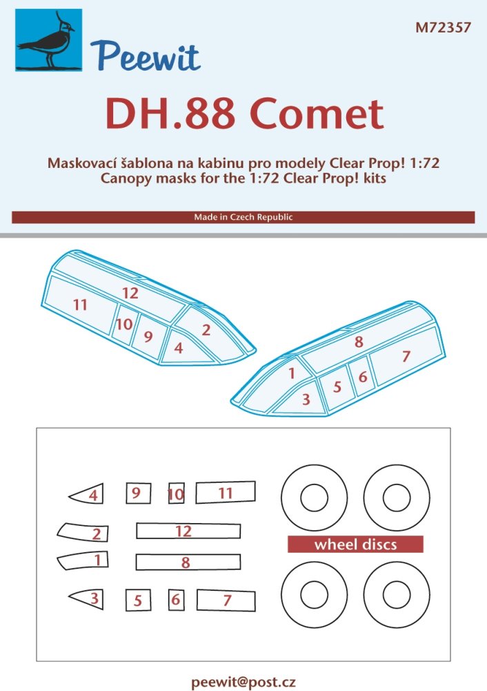 1/72 Canopy mask DH.88 Comet (CL.PROP)